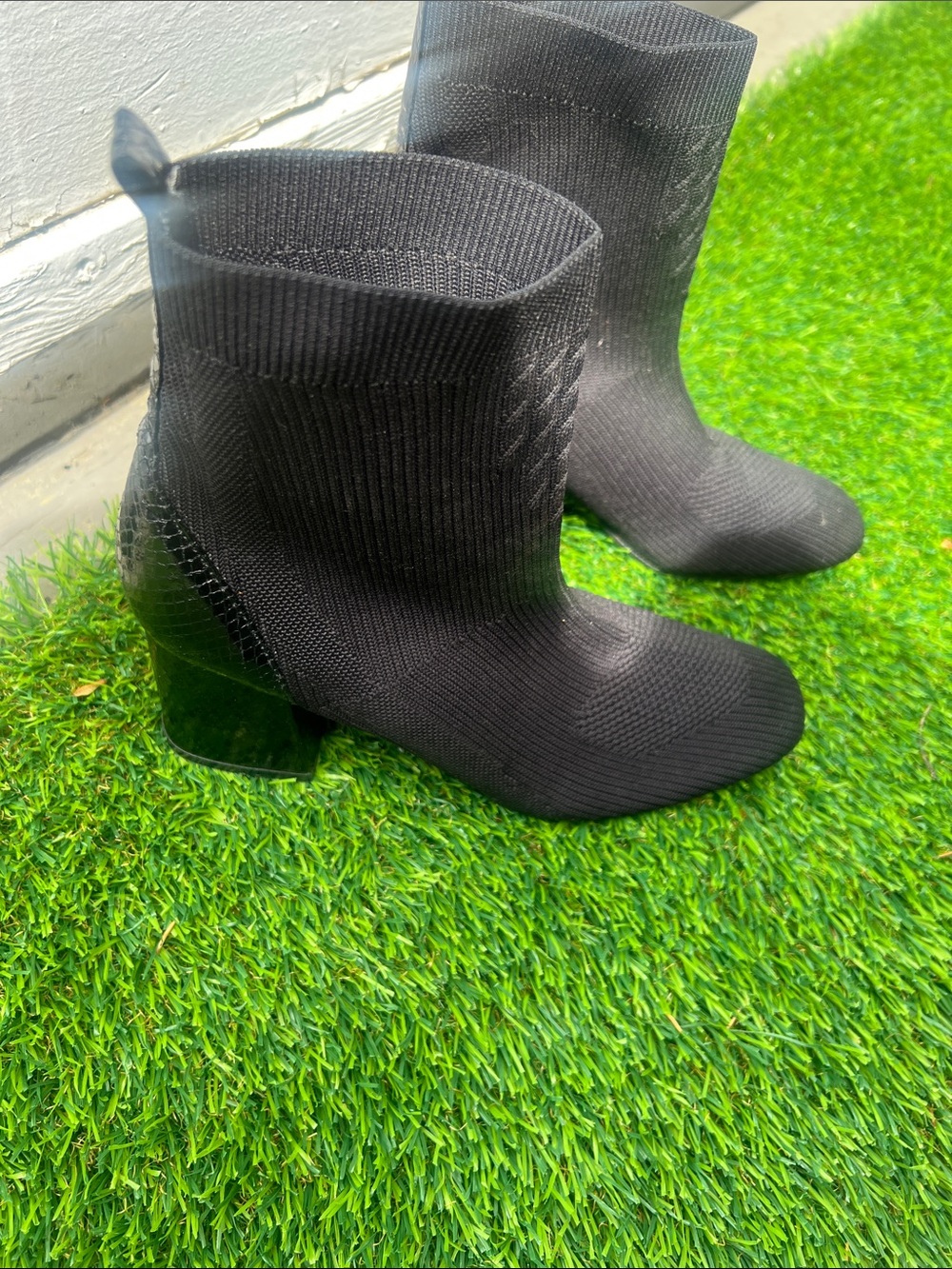 Women’s Black Knit Sock Boot with Block Heel